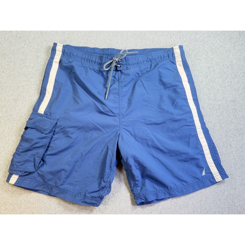 Nautica Men's Blue Swim Trunks Size M Mesh Lined Drawstring Cargo Pocket Beach
